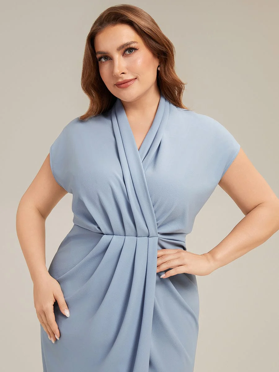 Deep V-Neck Knit Drop Shoulder Sleeve Dress - Image 8