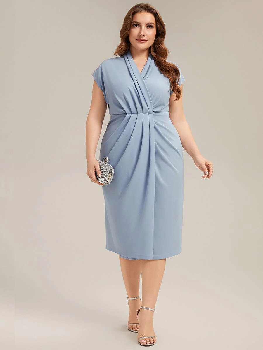 Deep V-Neck Knit Drop Shoulder Sleeve Dress - Image 9