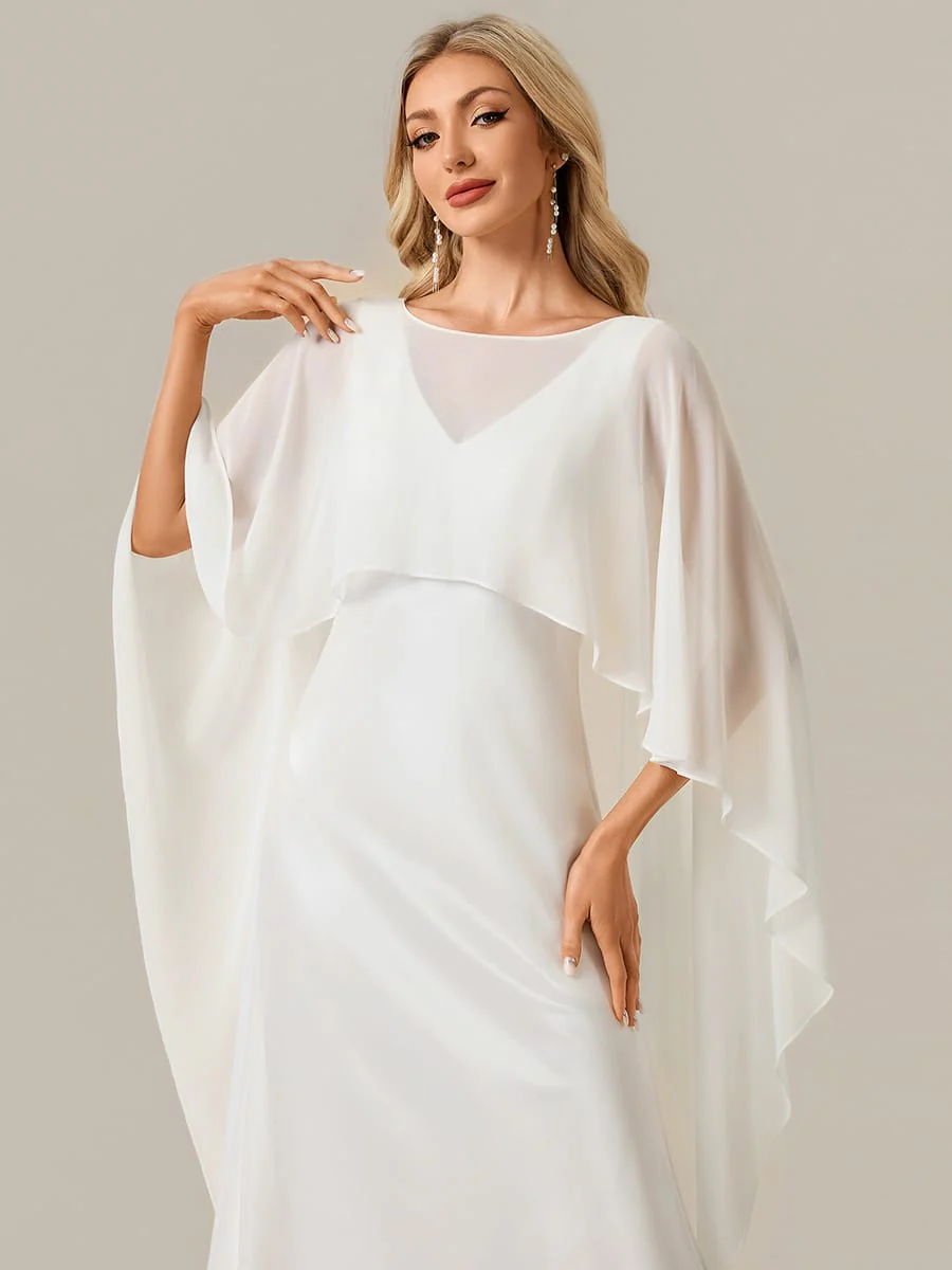 Deep V-Neck Satin Shawl Sleeve Dress - Image 3