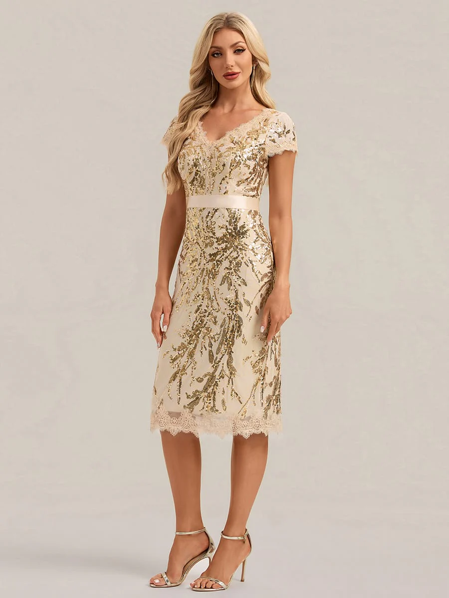 Deep V-Neck Sequin Cap Sleeve Dress - Image 10