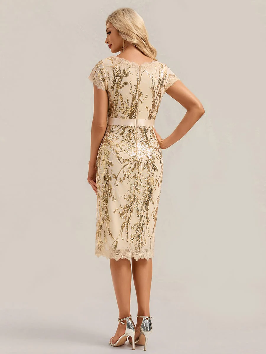 Deep V-Neck Sequin Cap Sleeve Dress - Image 7