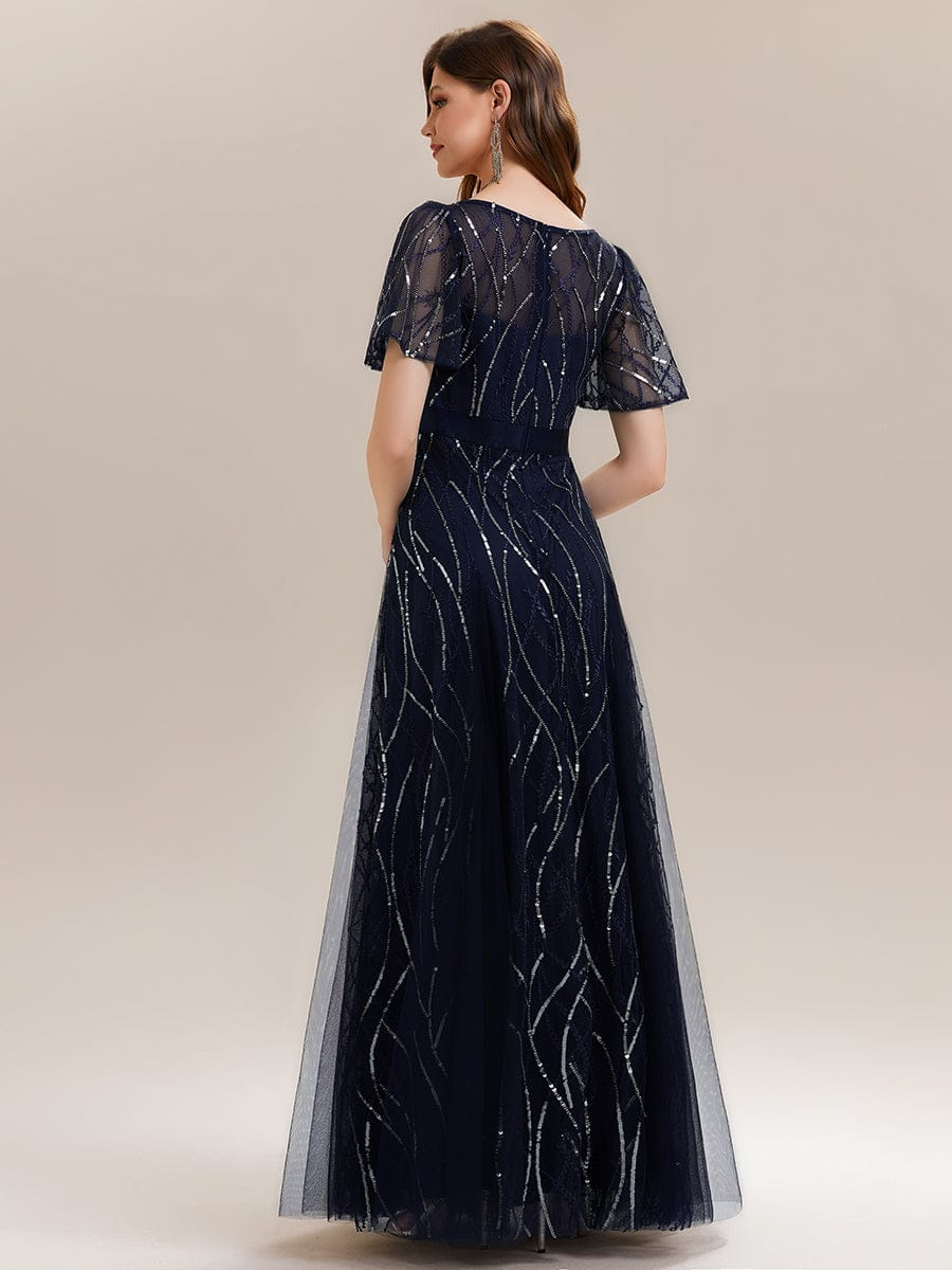 ever VEDA|Deep V-Neck Sequin Ruffle Sleeve Dress - Image 2