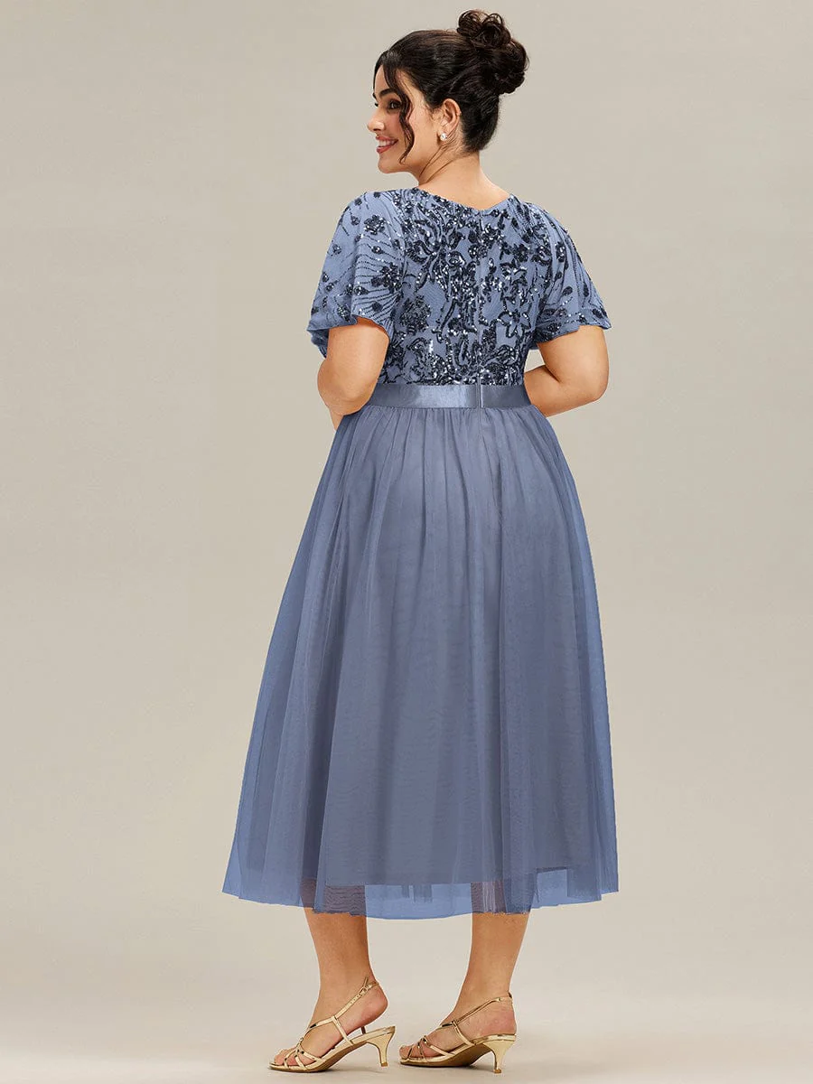 ever COOPER|Round Neck Sequin Ruffle Sleeve Evening Dress - Image 12