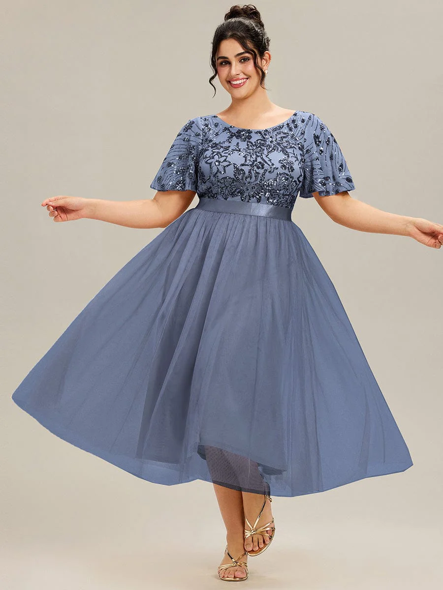 ever COOPER|Round Neck Sequin Ruffle Sleeve Evening Dress - Image 15
