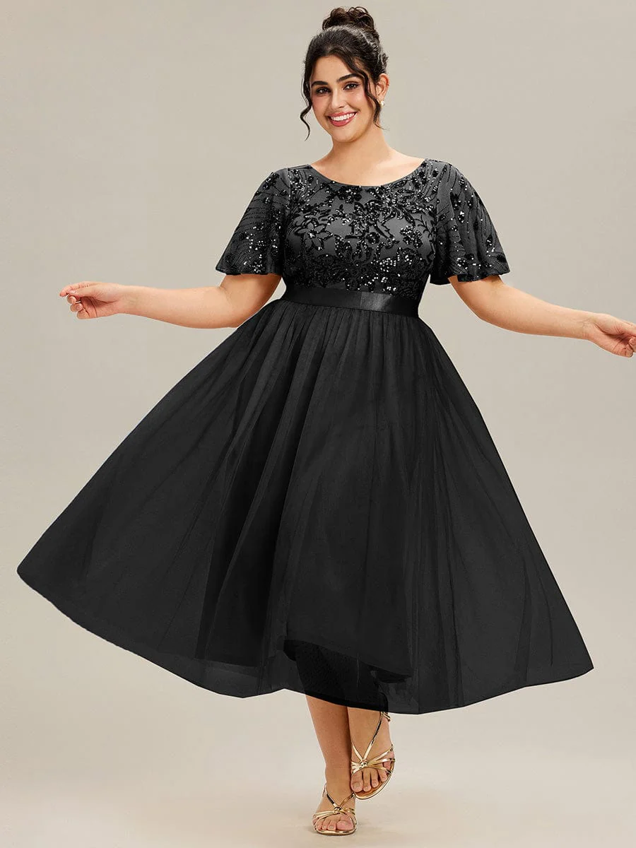 ever COOPER|Round Neck Sequin Ruffle Sleeve Evening Dress - Image 9