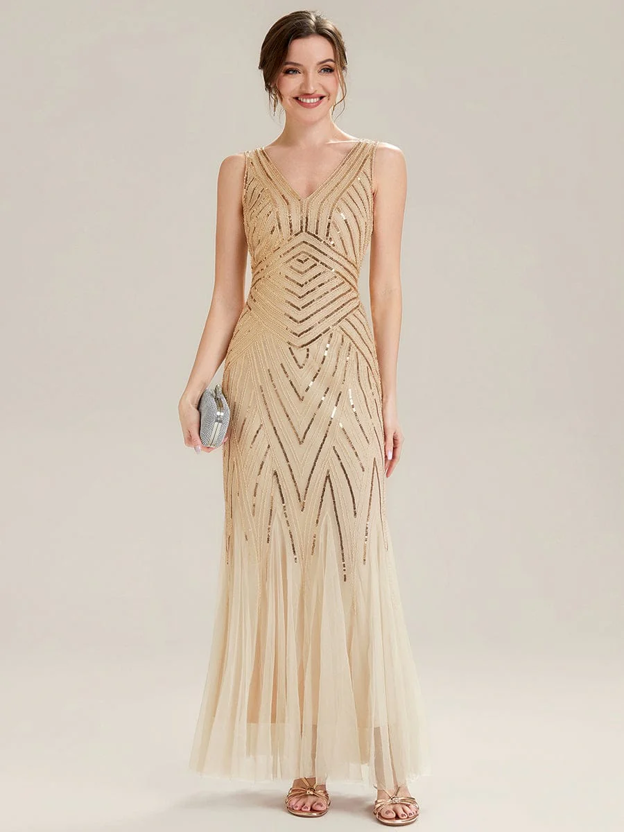ever GLAMOUR|Deep V-Neck Sequin Sleeveless Dress - Image 31