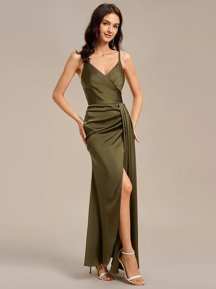 ever LIORA|Designer Spaghetti Straps Side Slit Mermaid Satin Evening Dress - Image 7
