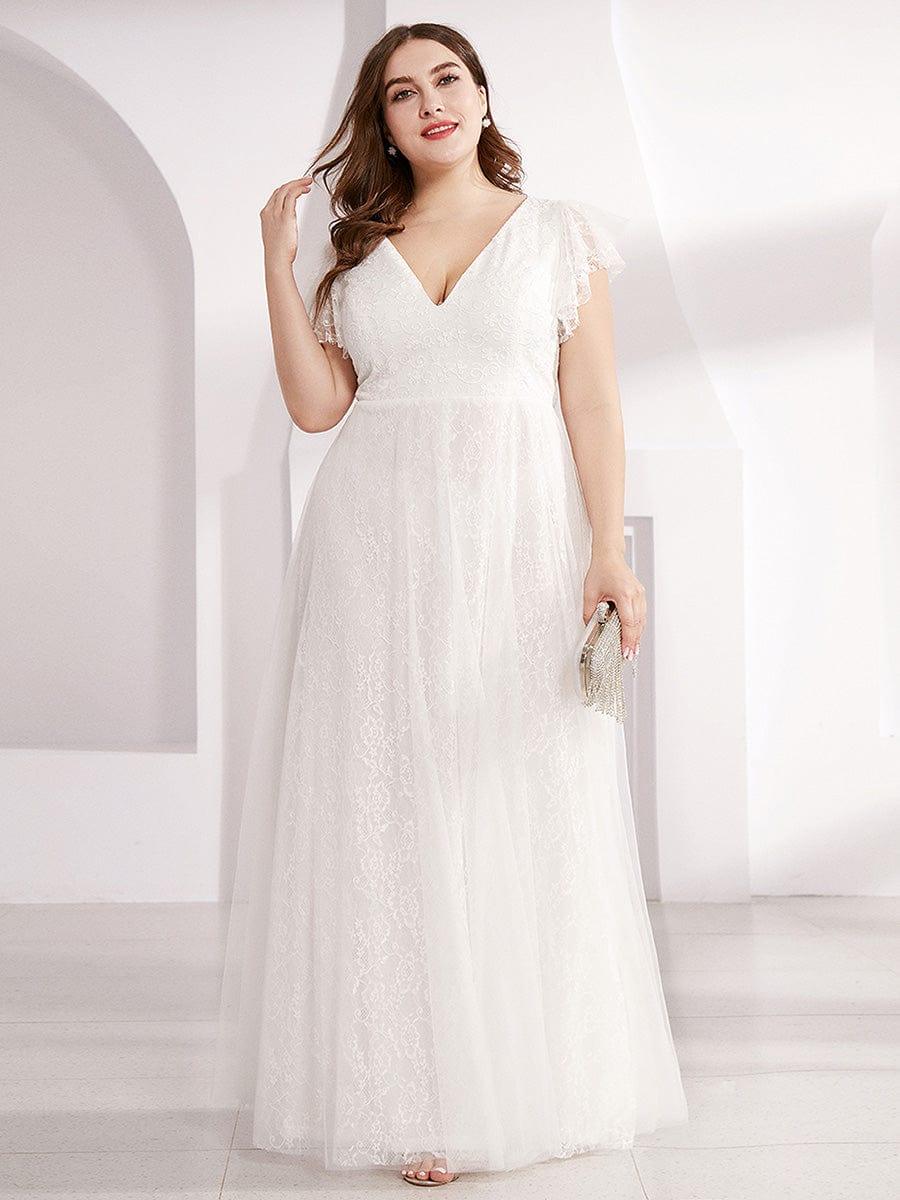Double V Neck Maxi Lace Evening Dresses with Ruffle Sleeves - Image 14