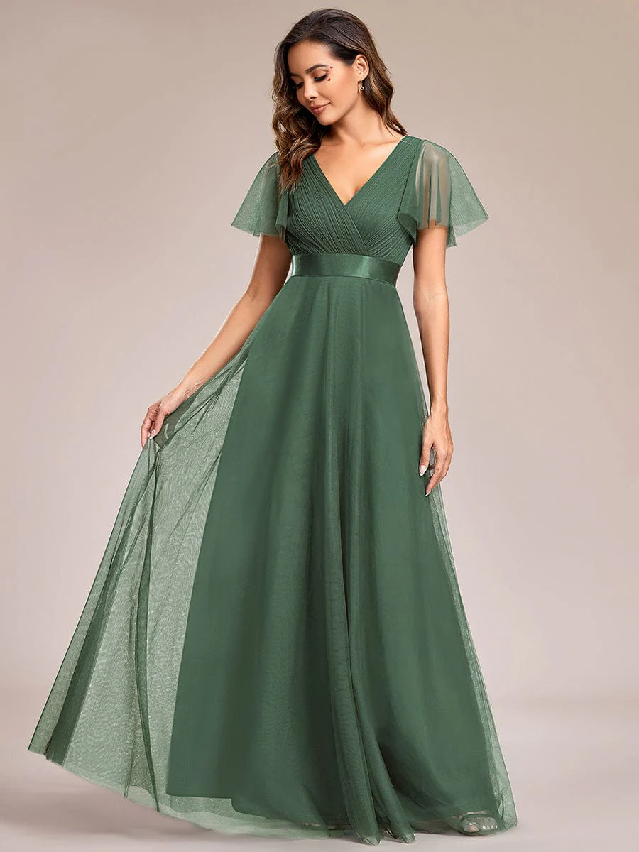 ever MISTE|Double V-Neck Tulle Floor-Length Bridesmaid Dress - Image 100