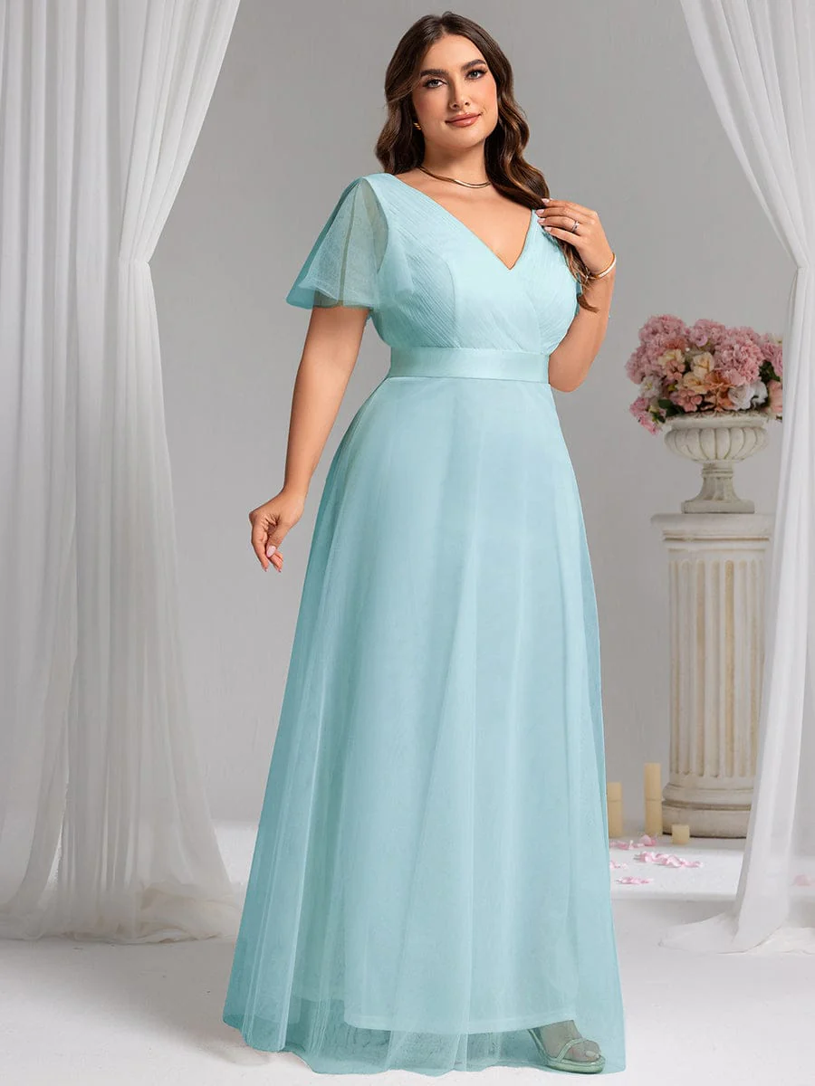 ever MISTE|Double V-Neck Tulle Floor-Length Bridesmaid Dress - Image 114