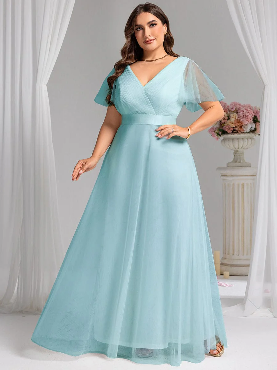 ever MISTE|Double V-Neck Tulle Floor-Length Bridesmaid Dress - Image 115