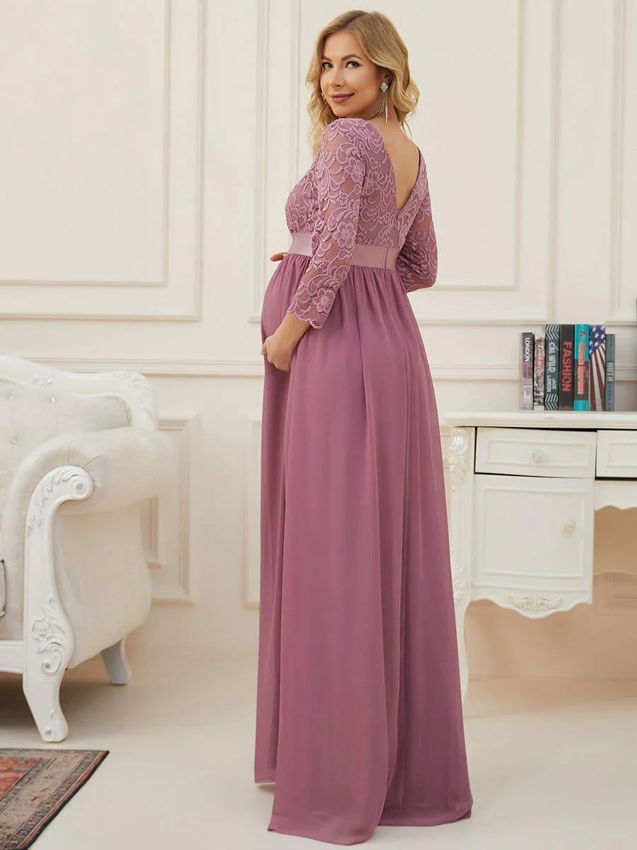 ever KALANI|Elegant 3/4 Sleeves Embroidered Maternity Wedding Guest Dress - Image 10