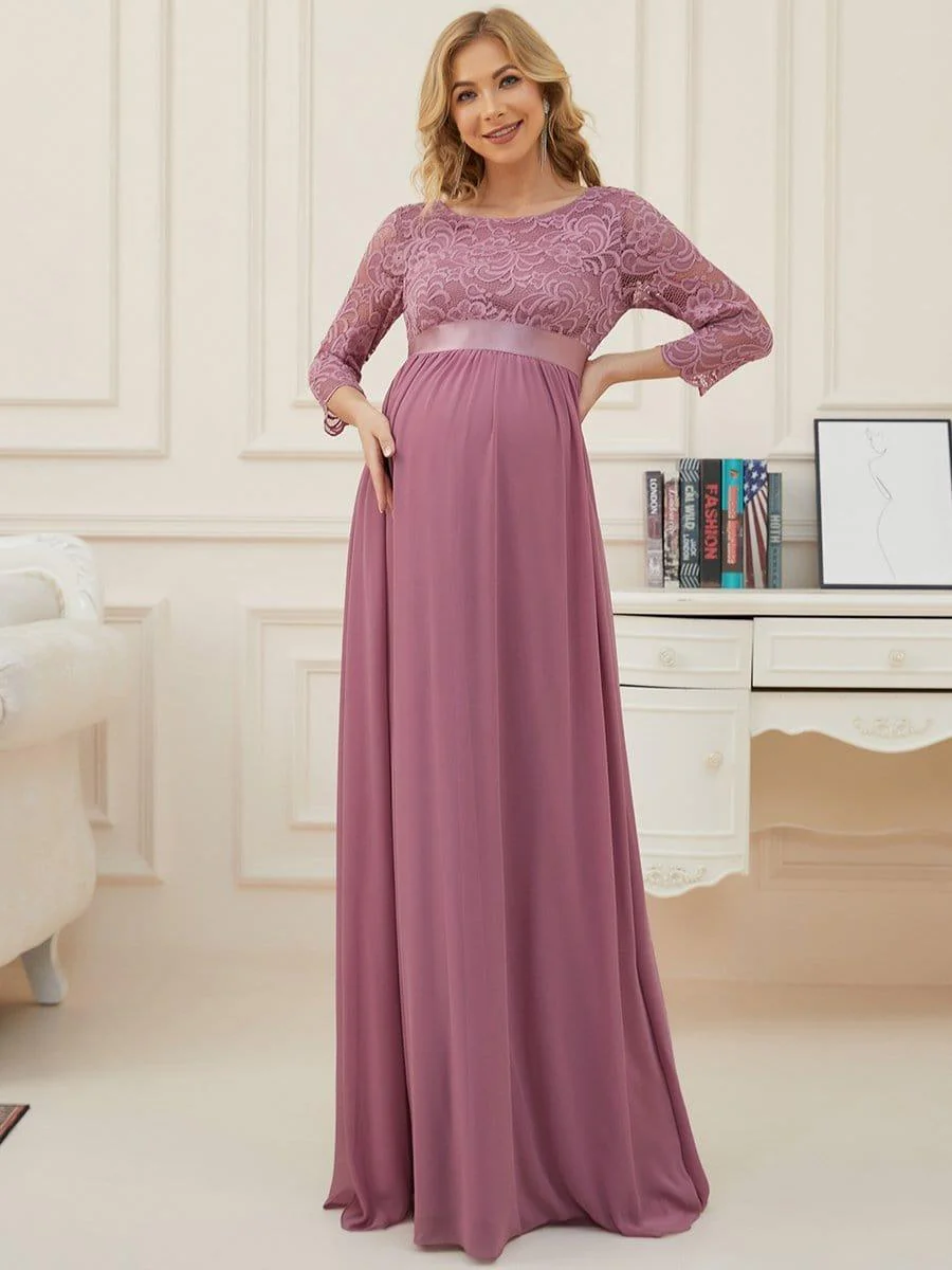 ever KALANI|Elegant 3/4 Sleeves Embroidered Maternity Wedding Guest Dress - Image 11