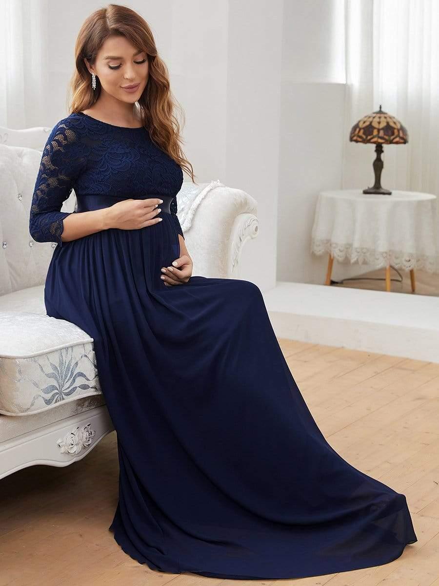 ever KALANI|Elegant 3/4 Sleeves Embroidered Maternity Wedding Guest Dress - Image 22