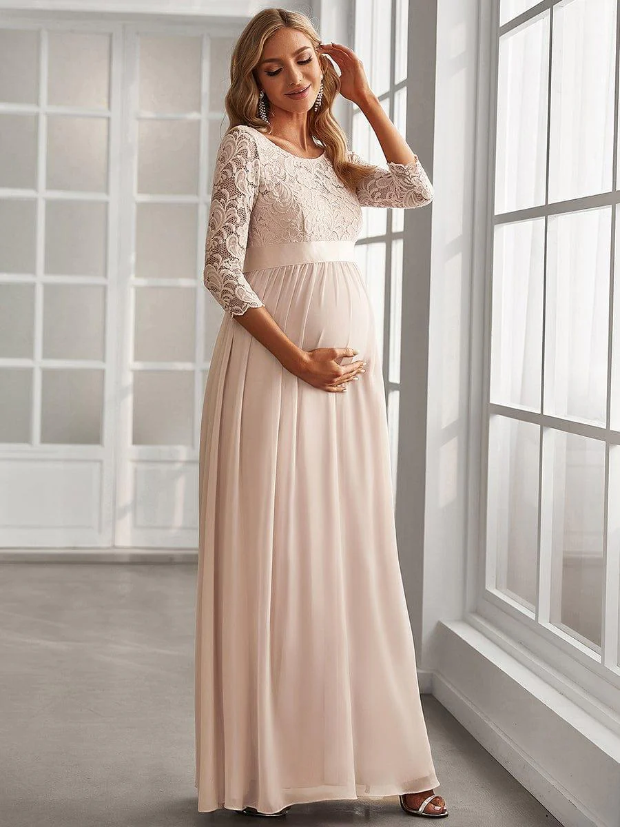 ever KALANI|Elegant 3/4 Sleeves Embroidered Maternity Wedding Guest Dress - Image 3