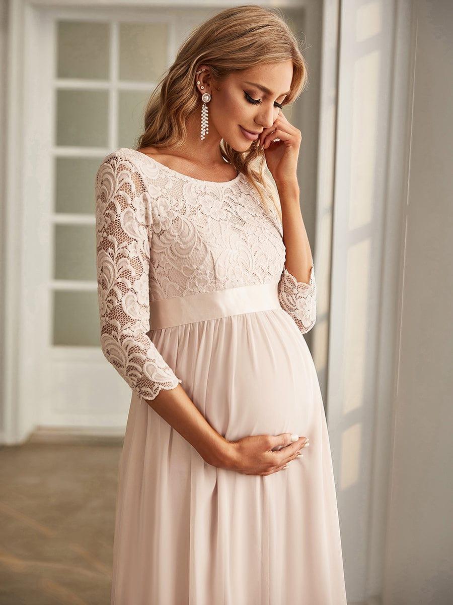 ever KALANI|Elegant 3/4 Sleeves Embroidered Maternity Wedding Guest Dress - Image 4
