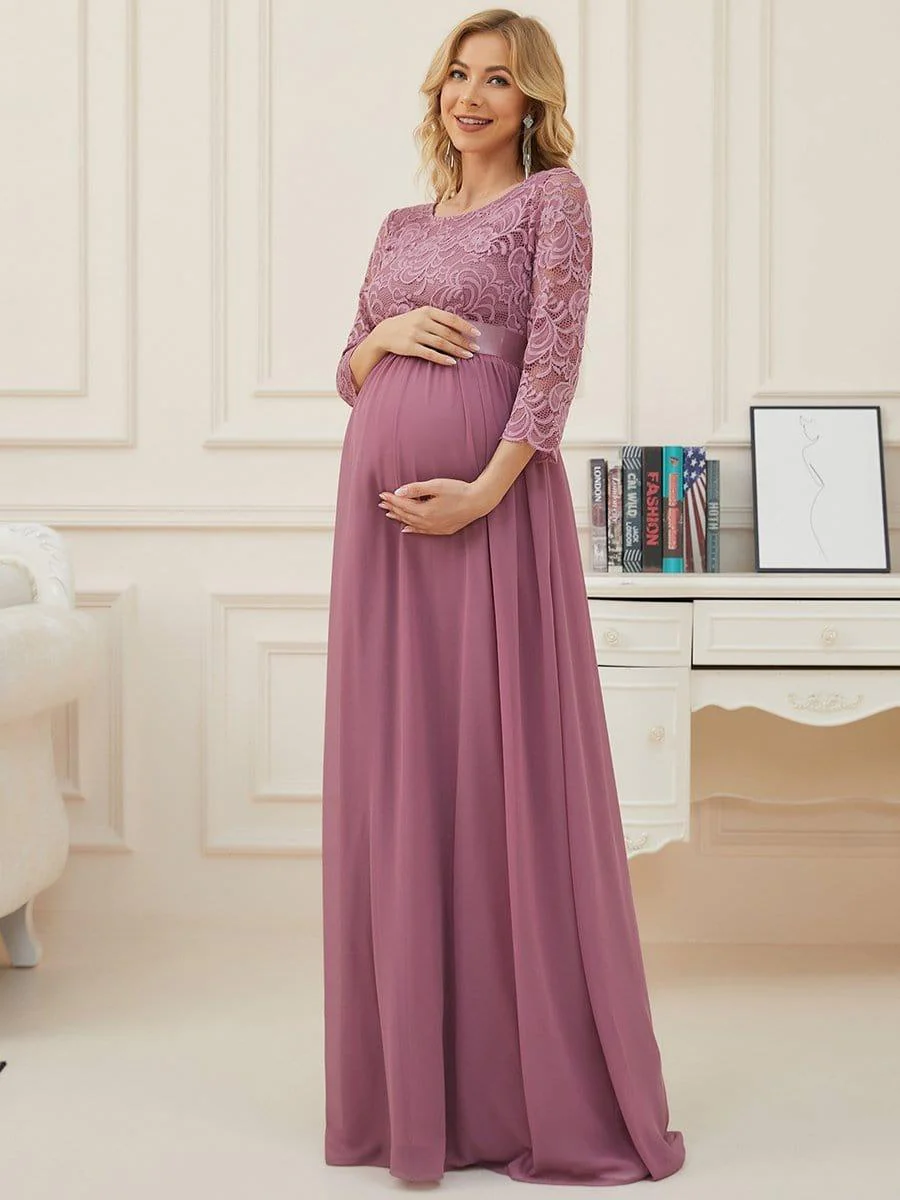 ever KALANI|Elegant 3/4 Sleeves Embroidered Maternity Wedding Guest Dress - Image 9