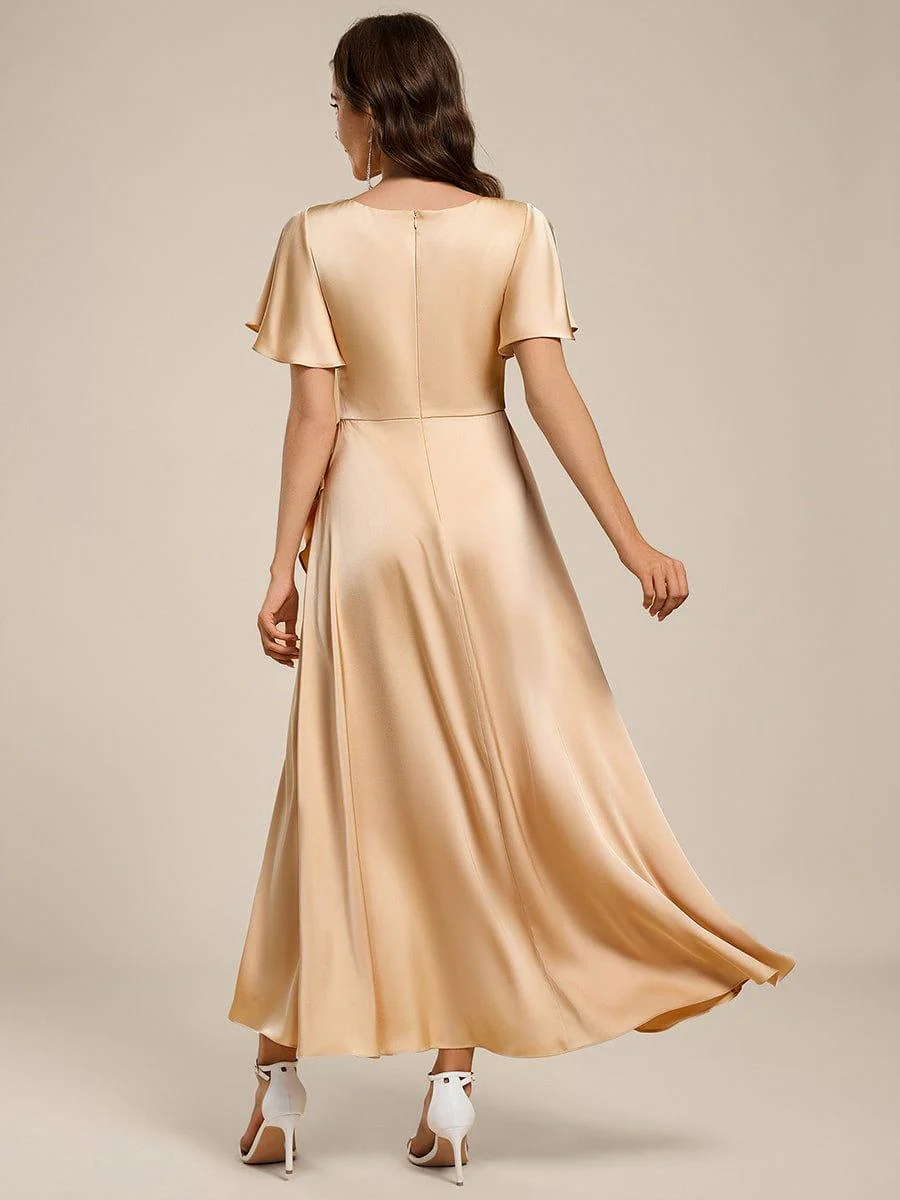 ever WYNTER|Elegant A-Line Satin Ruched High-Low Bridesmaid Dress - Image 4
