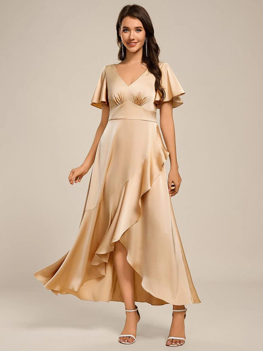 ever WYNTER|Elegant A-Line Satin Ruched High-Low Bridesmaid Dress - Image 6