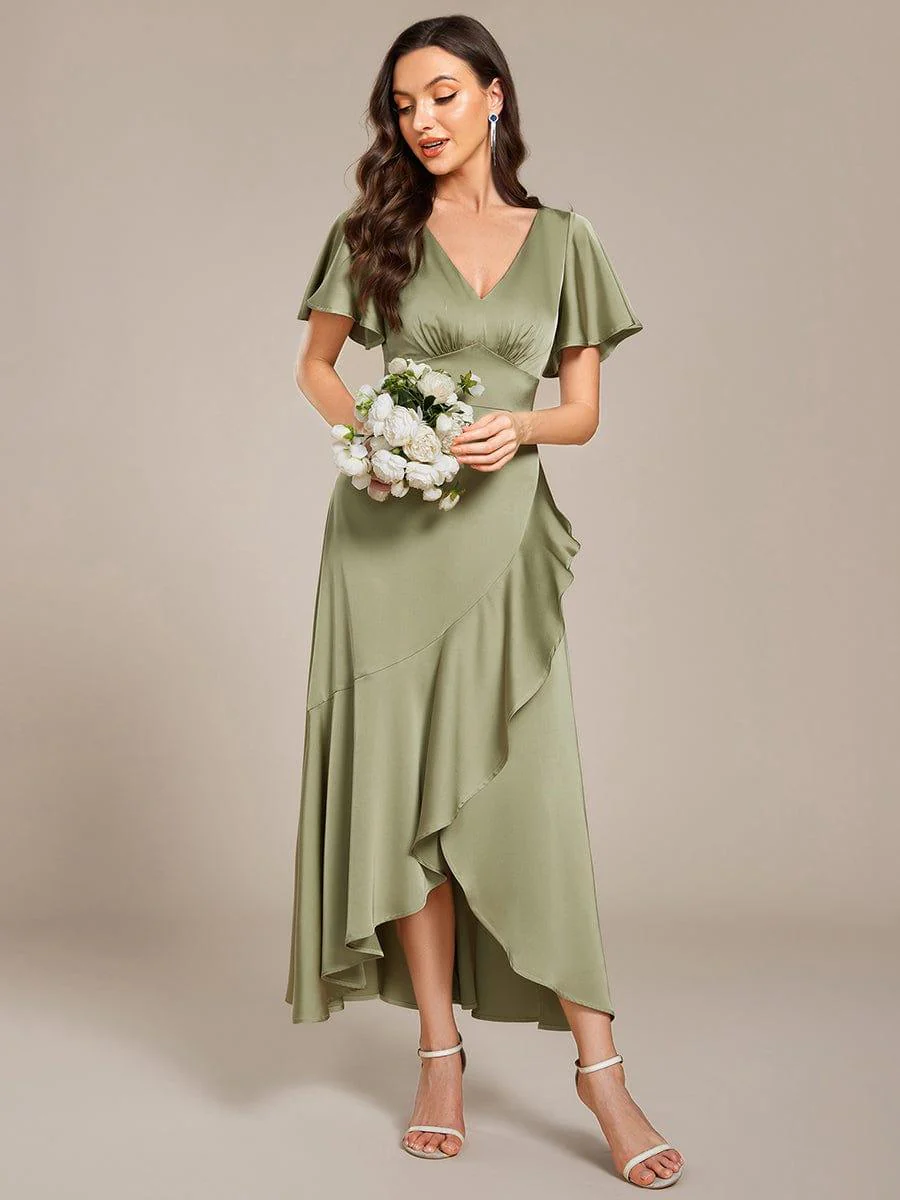 ever WYNTER|Elegant A-Line Satin Ruched High-Low Bridesmaid Dress - Image 9
