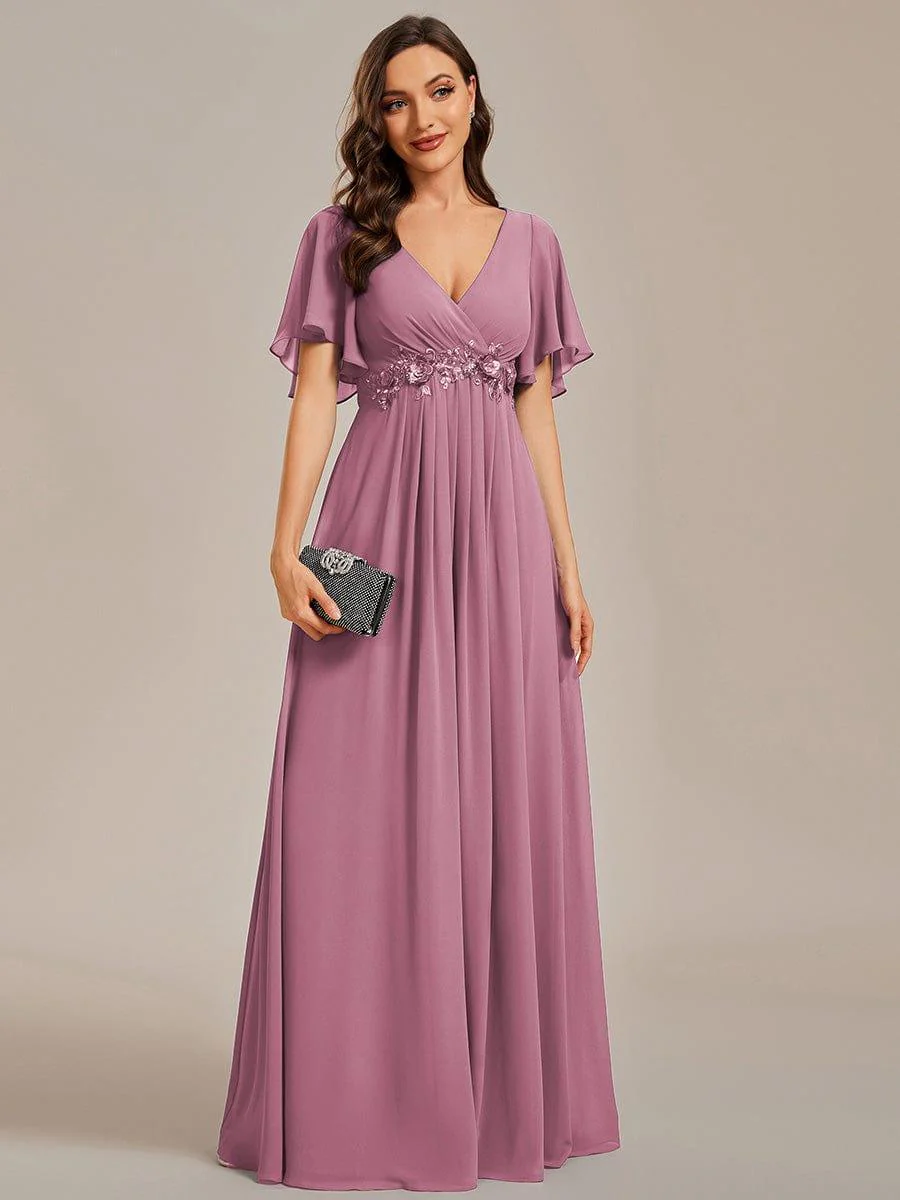 ever IVYROSE | Chiffon Applique Mother of the Bride Dress with Flutter Sleeves - Image 91