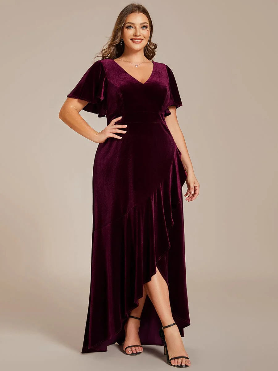 ever SYLVA|Elegant Double V-Neck Short Sleeves Velvet Bridesmaid Dress - Image 10