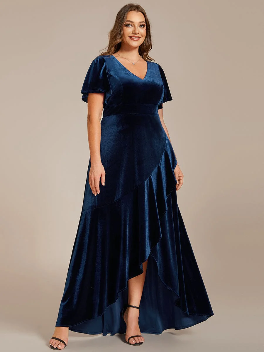 ever SYLVA|Elegant Double V-Neck Short Sleeves Velvet Wedding Guest Dress - Image 20