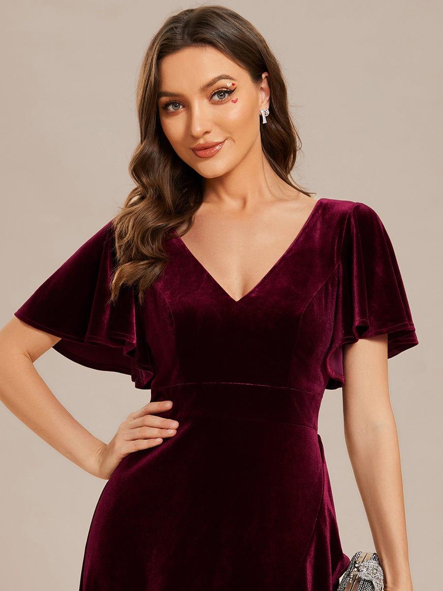 ever SYLVA|Elegant Double V-Neck Short Sleeves Velvet Wedding Guest Dress - Image 3