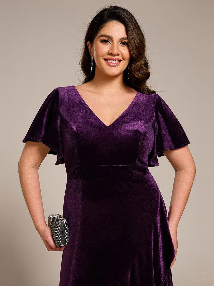 ever SYLVA|Elegant Double V-Neck Short Sleeves Velvet Wedding Guest Dress - Image 46