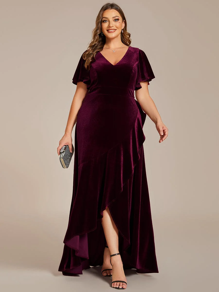 ever SYLVA|Elegant Double V-Neck Short Sleeves Velvet Wedding Guest Dress - Image 6