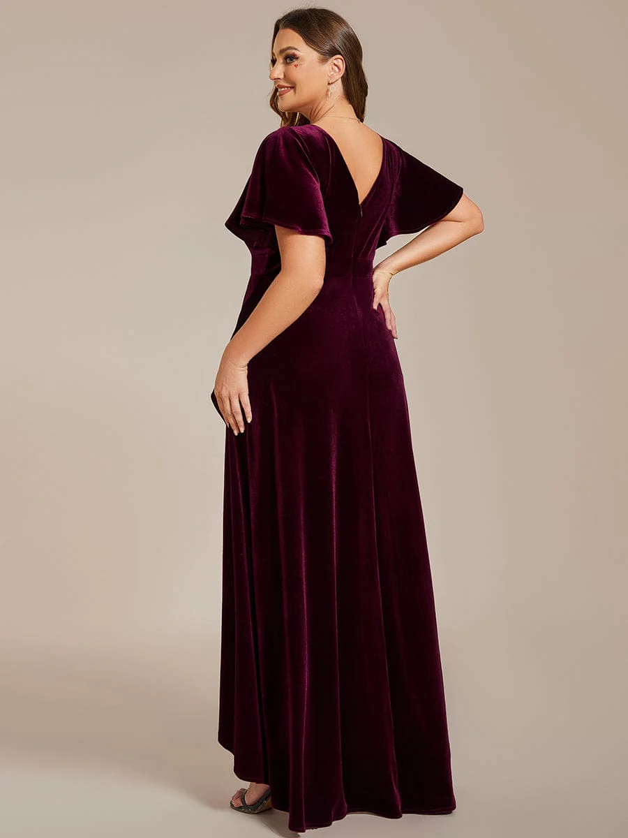 ever SYLVA|Elegant Double V-Neck Short Sleeves Velvet Wedding Guest Dress - Image 7