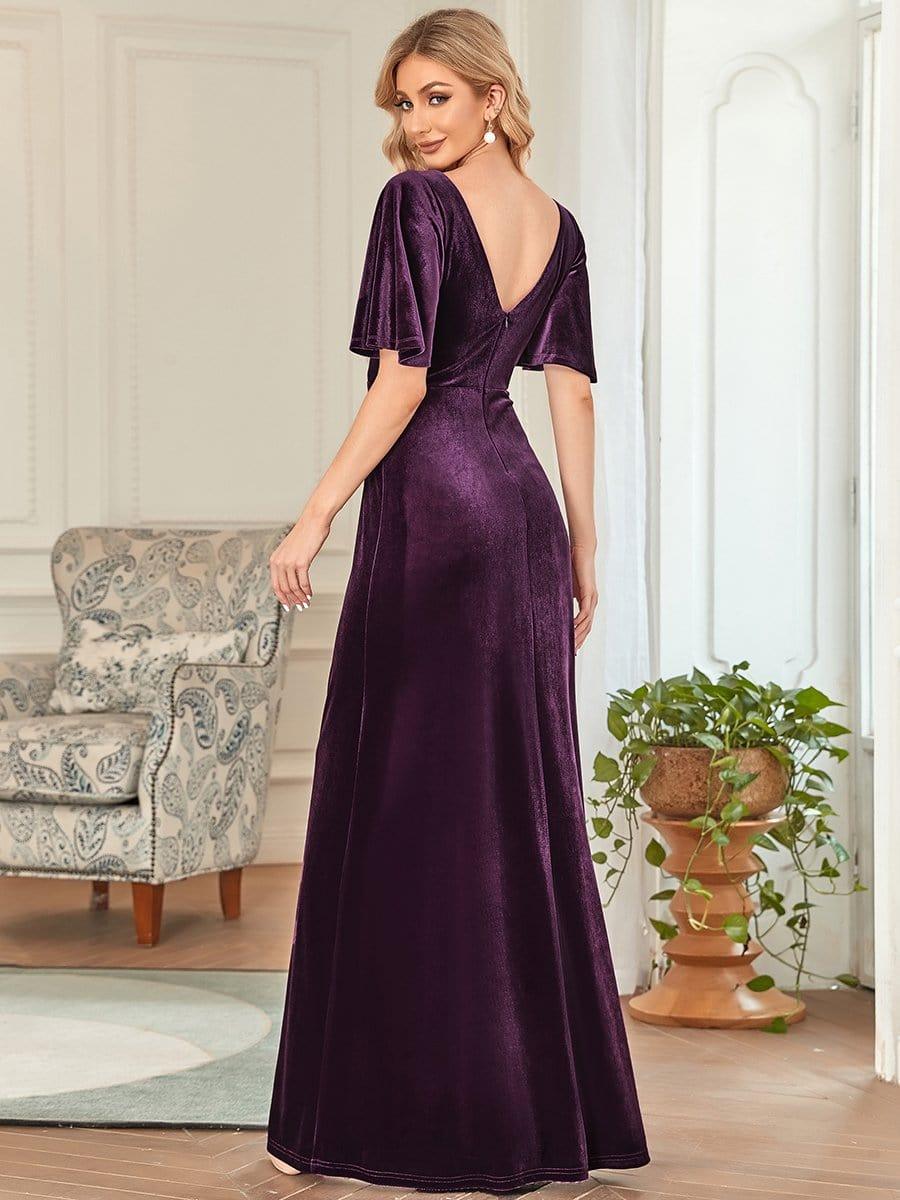 ever REINE|Elegant Double V Neck Velvet Bridesmaid Dress for Women - Image 44
