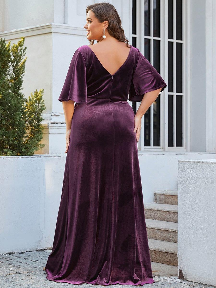 ever REINE|Elegant Double V Neck Velvet Bridesmaid Dress for Women - Image 53