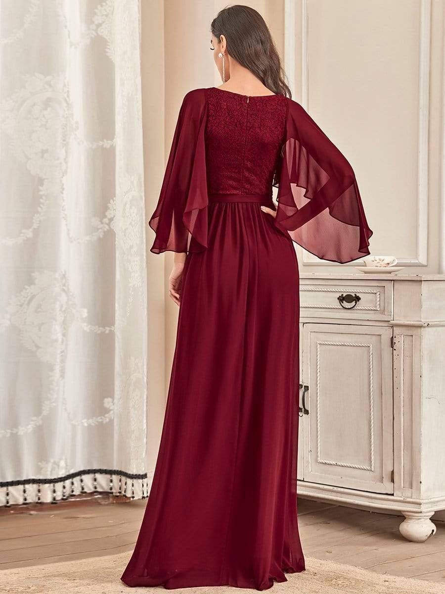 Elegant Maxi V Neck Chiffon Wedding Guest Dress with Sleeves - Image 2