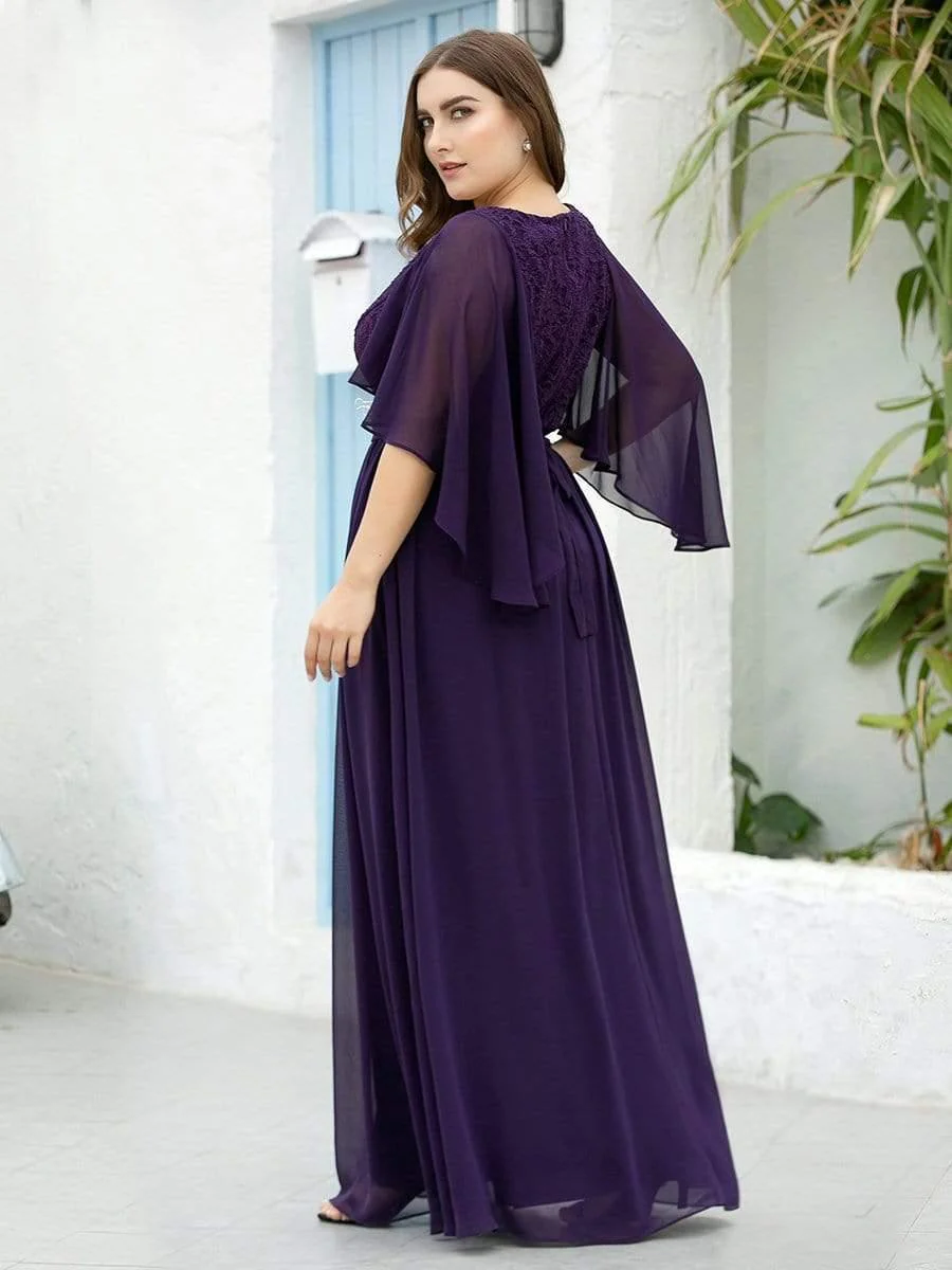 Elegant Maxi V Neck Chiffon Wedding Guest Dress with Sleeves - Image 25