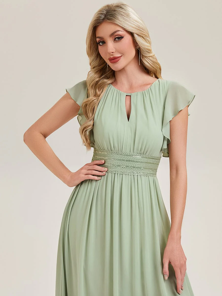 Elegant Open Back Bridesmaid Dress with Ruffled Sleeves - Image 3