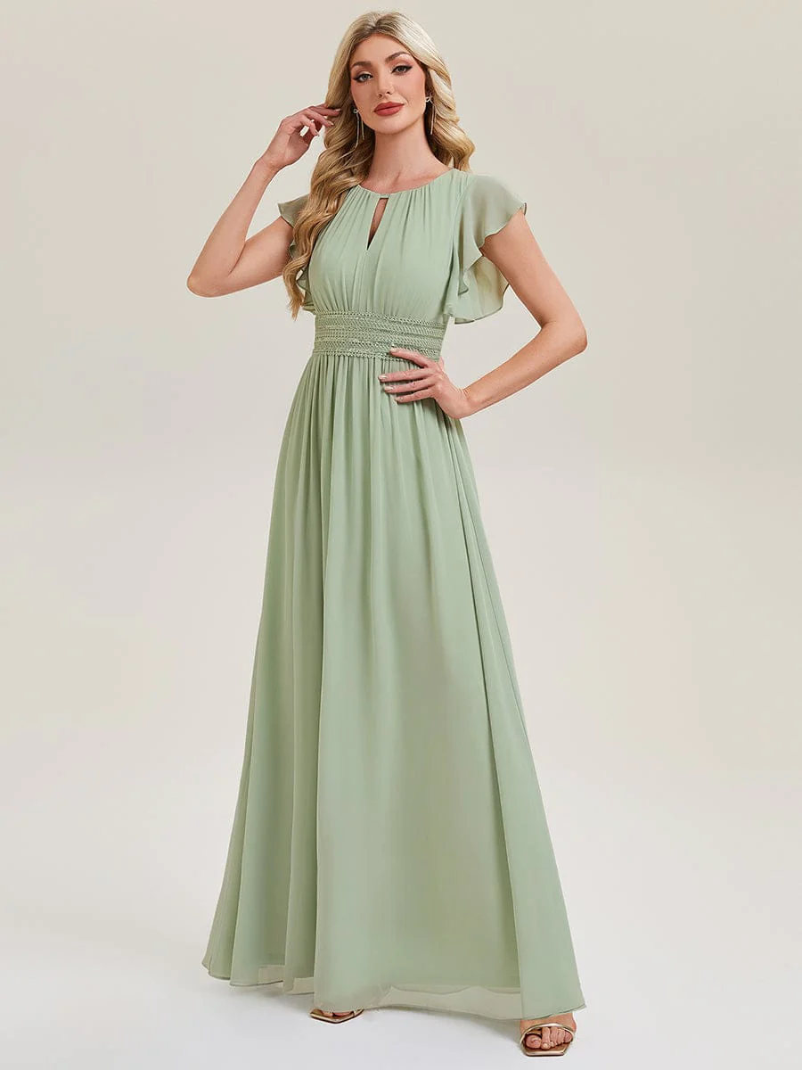 Elegant Open Back Bridesmaid Dress with Ruffled Sleeves - Image 4