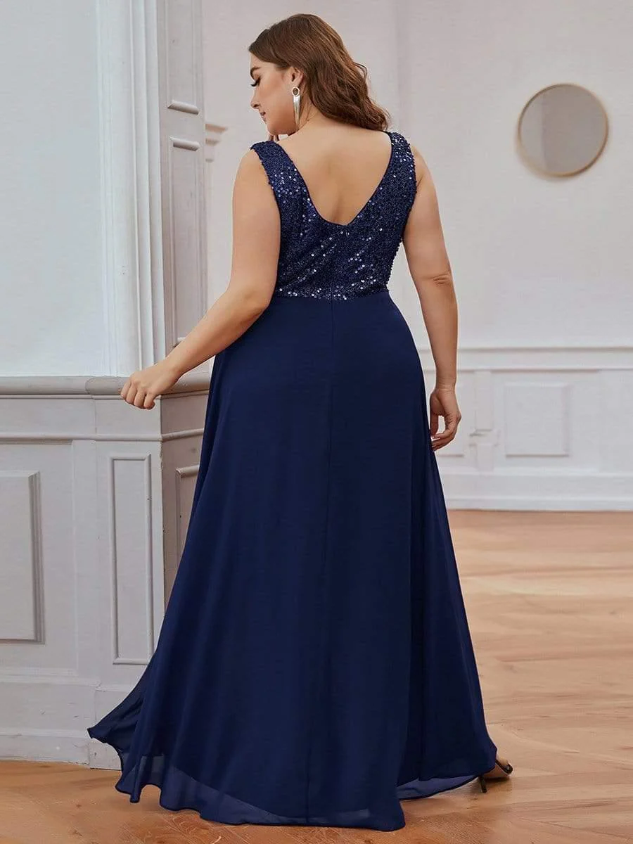 Elegant Paillette & Chiffon V-neck A-line Sleeveless Plus Size Evening Dresses(Final Sale) - Image 11