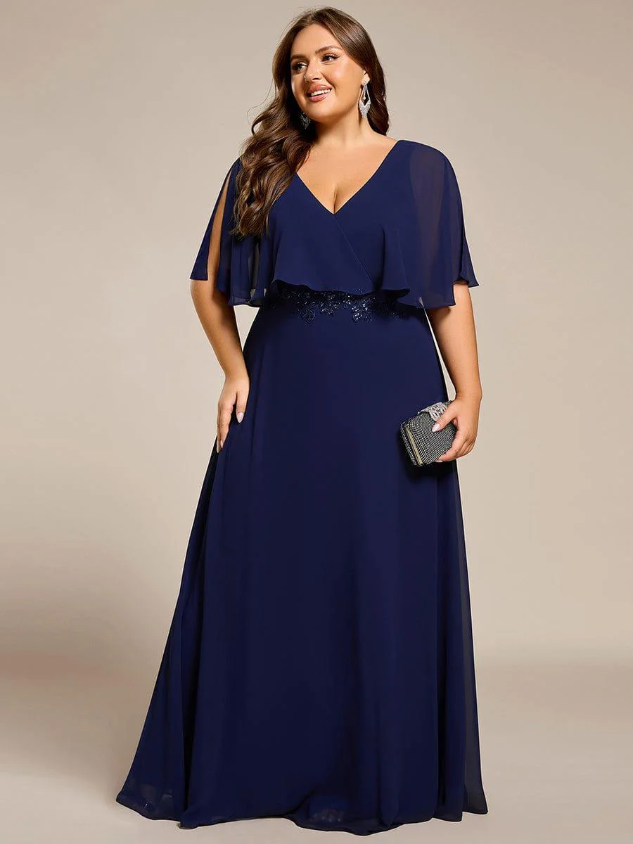 pretty MAXINE|Elegant Plus Size Bat-Wing Sleeves Chiffon Maxi Evening Dress - Image 11