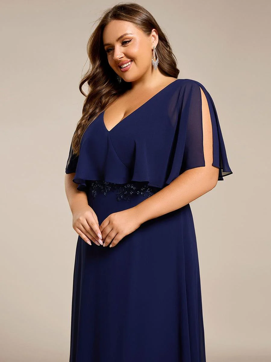 pretty MAXINE|Elegant Plus Size Bat-Wing Sleeves Chiffon Maxi Evening Dress - Image 13