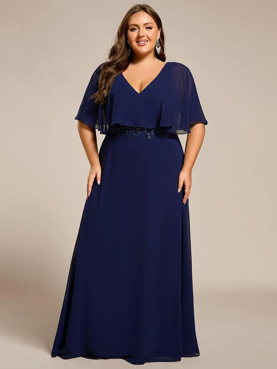 pretty MAXINE|Elegant Plus Size Bat-Wing Sleeves Chiffon Maxi Evening Dress - Image 14