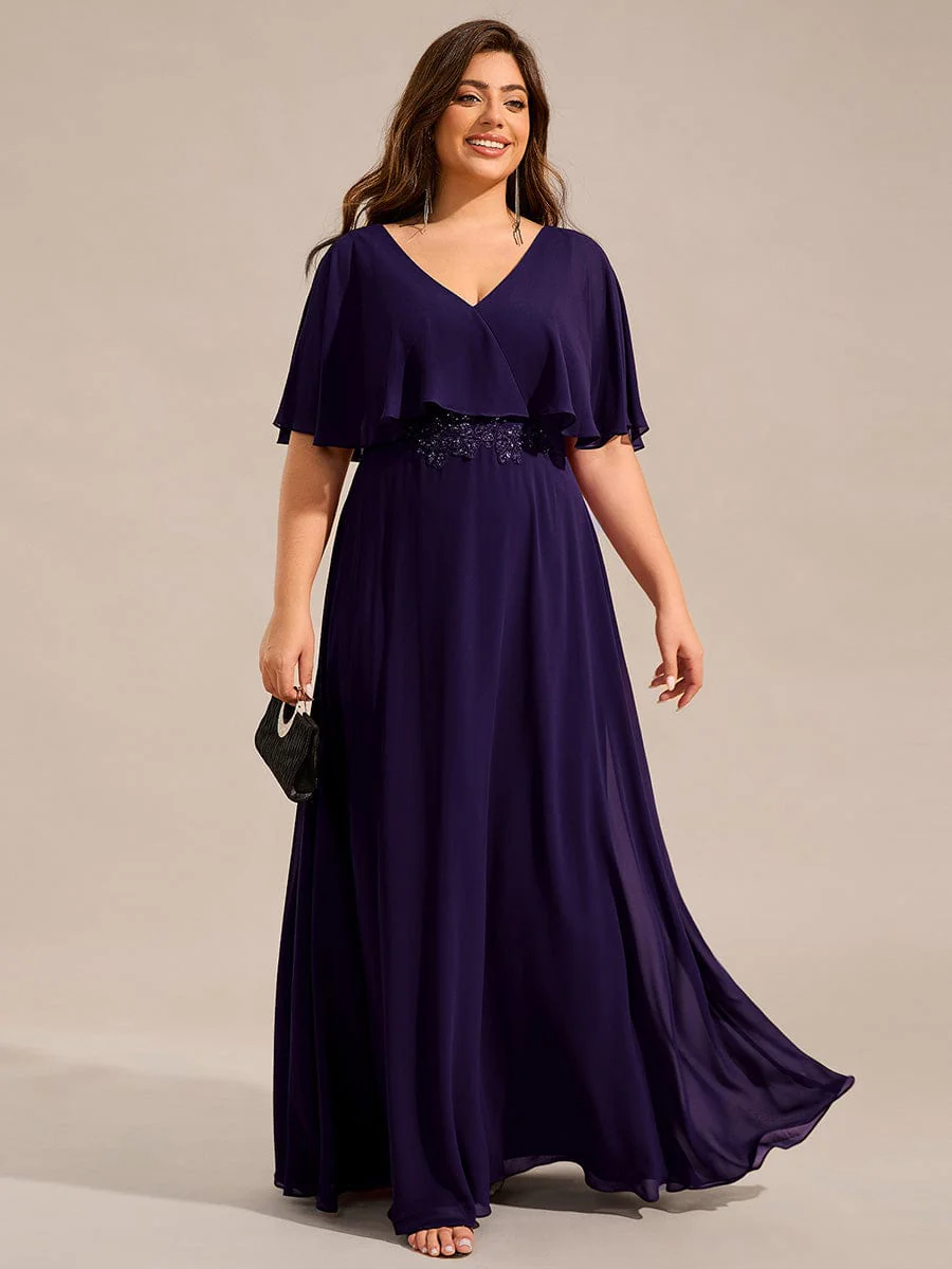 pretty MAXINE|Elegant Plus Size Bat-Wing Sleeves Chiffon Maxi Evening Dress - Image 16