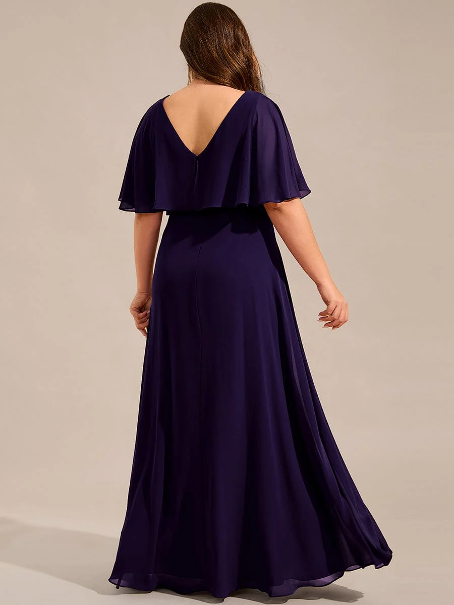 pretty MAXINE|Elegant Plus Size Bat-Wing Sleeves Chiffon Maxi Evening Dress - Image 17
