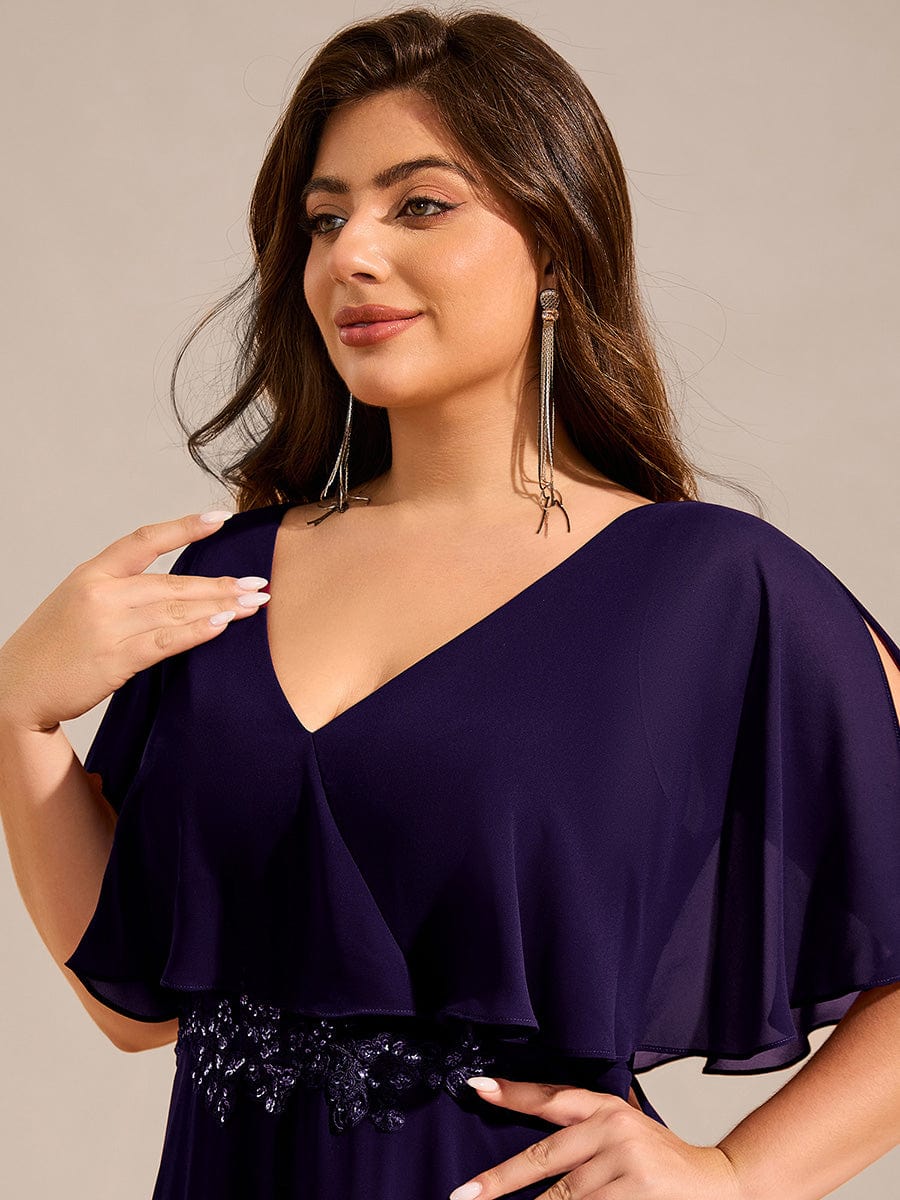 pretty MAXINE|Elegant Plus Size Bat-Wing Sleeves Chiffon Maxi Evening Dress - Image 18