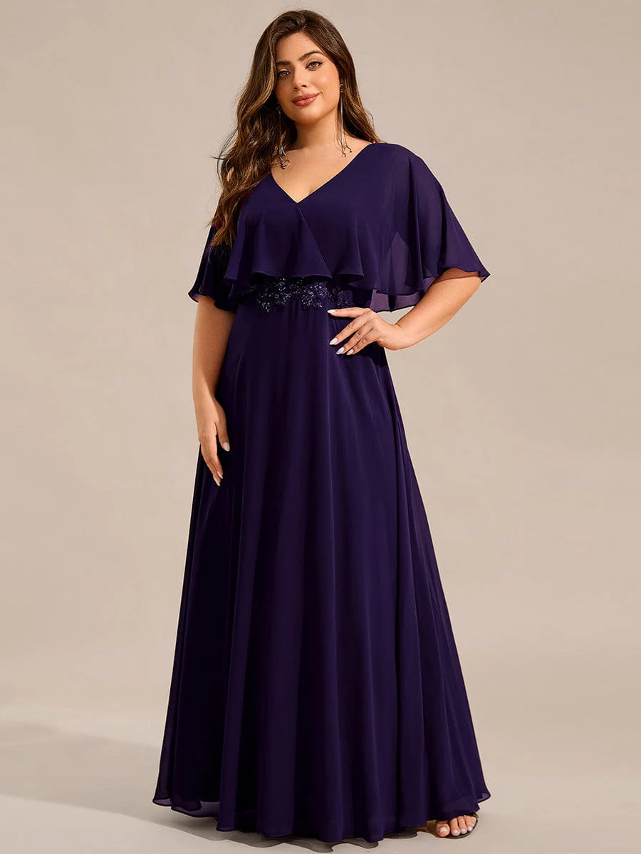 pretty MAXINE|Elegant Plus Size Bat-Wing Sleeves Chiffon Maxi Evening Dress - Image 19