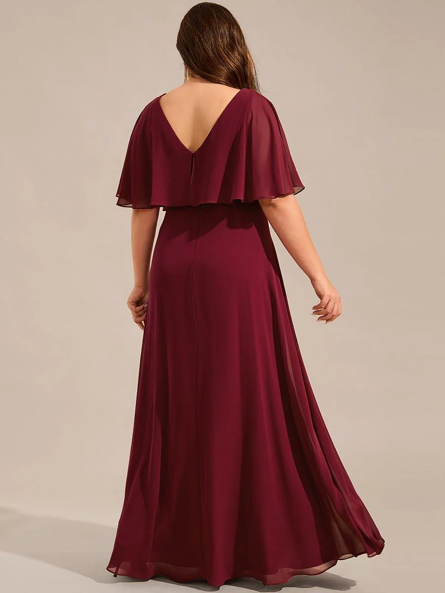 pretty MAXINE|Elegant Plus Size Bat-Wing Sleeves Chiffon Maxi Evening Dress - Image 2