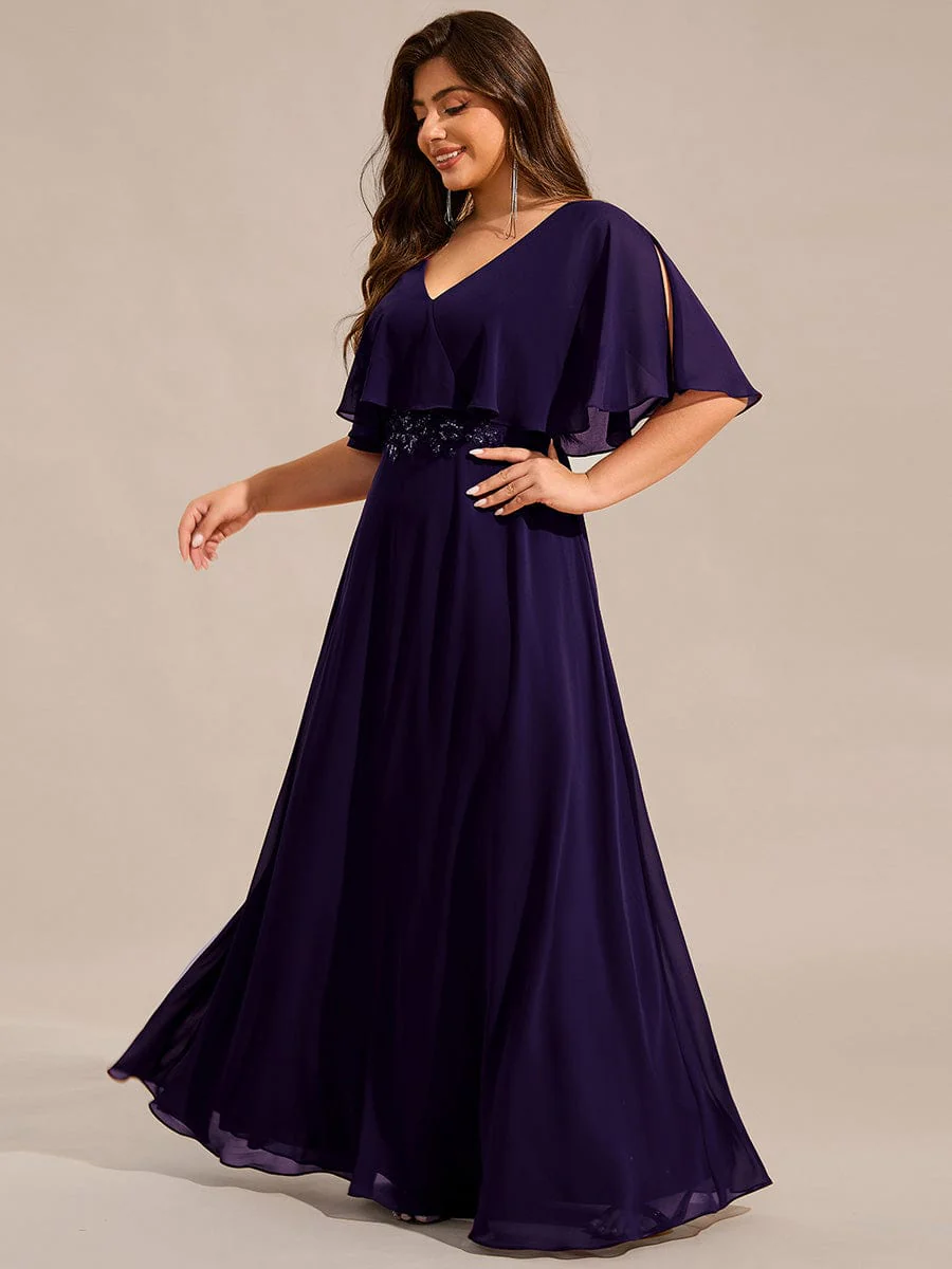 pretty MAXINE|Elegant Plus Size Bat-Wing Sleeves Chiffon Maxi Evening Dress - Image 20
