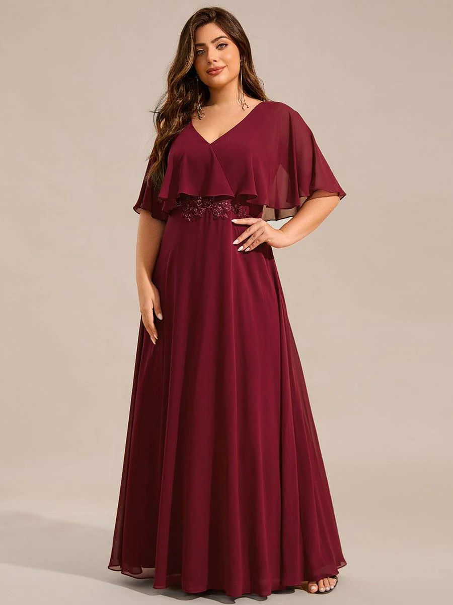 pretty MAXINE|Elegant Plus Size Bat-Wing Sleeves Chiffon Maxi Evening Dress - Image 4
