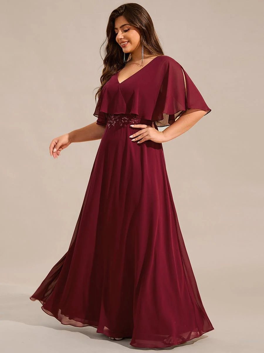 pretty MAXINE|Elegant Plus Size Bat-Wing Sleeves Chiffon Maxi Evening Dress - Image 5