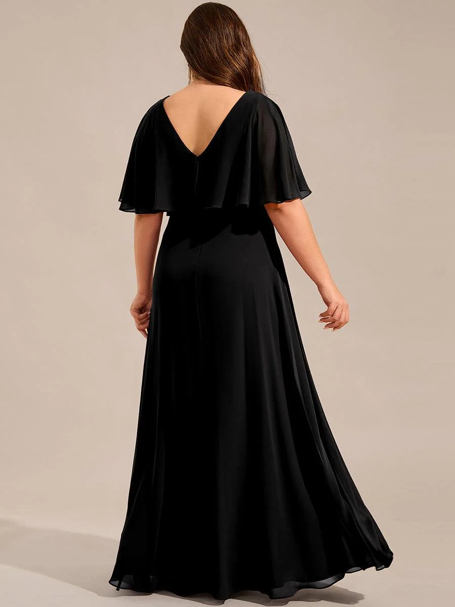 pretty MAXINE|Elegant Plus Size Bat-Wing Sleeves Chiffon Maxi Evening Dress - Image 7
